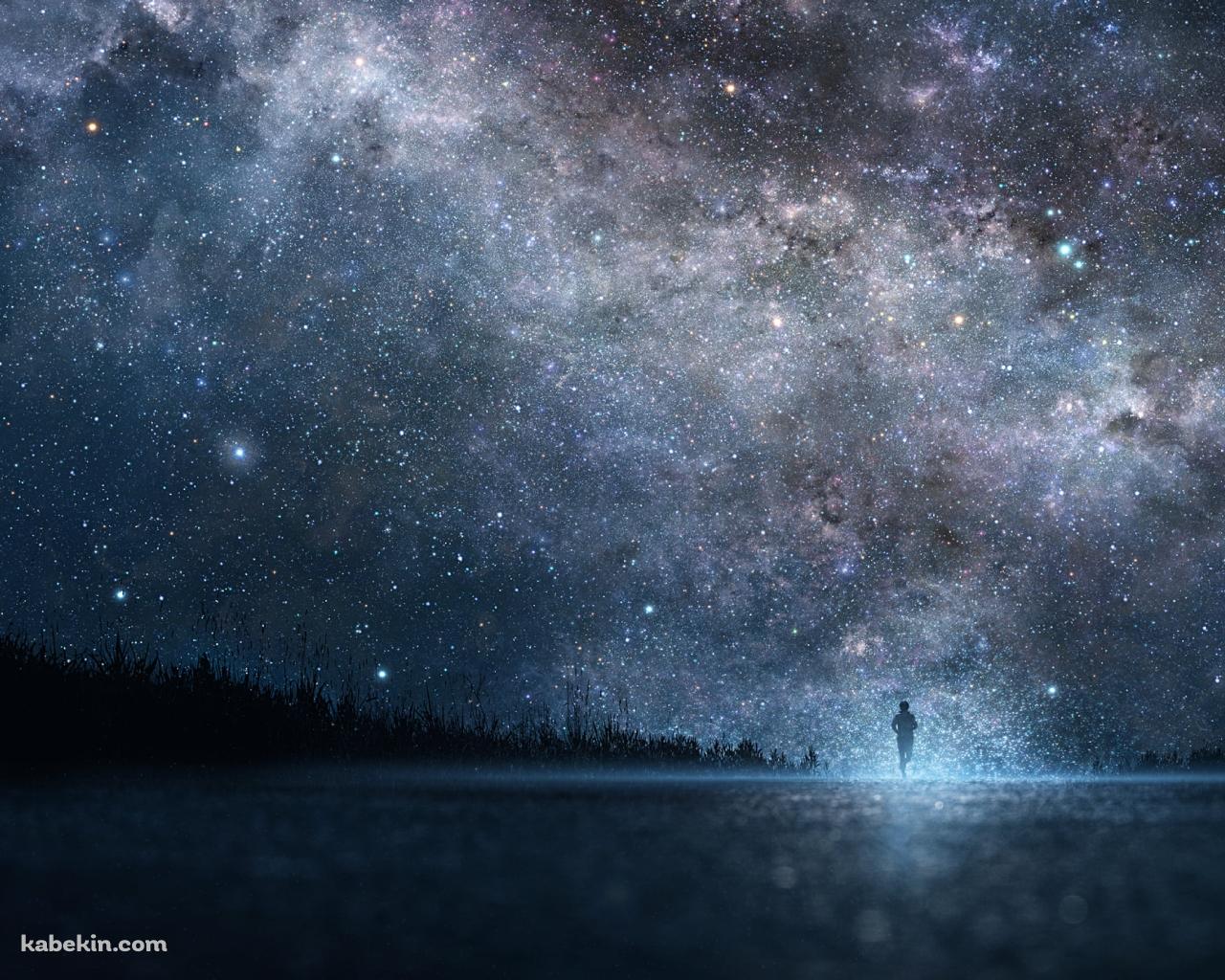 満天の星空の下、ロードワークする男性の壁紙(1280px x 1024px) 高画質 PC・デスクトップ用