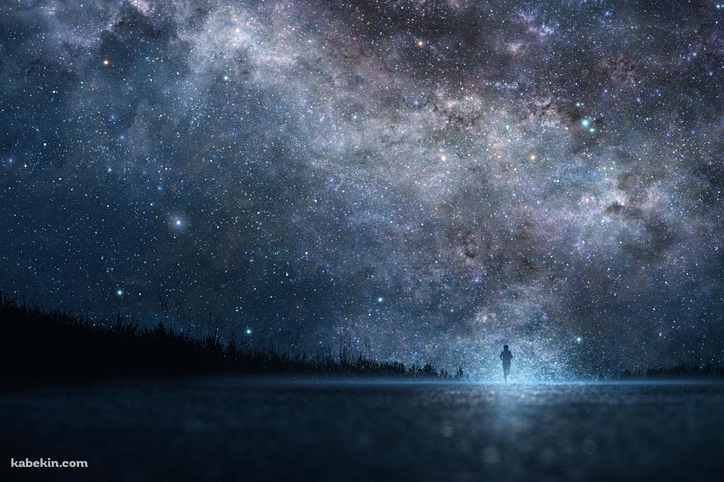 満天の星空の下、ロードワークする男性の壁紙(1440px x 960px) 高画質 PC・デスクトップ用