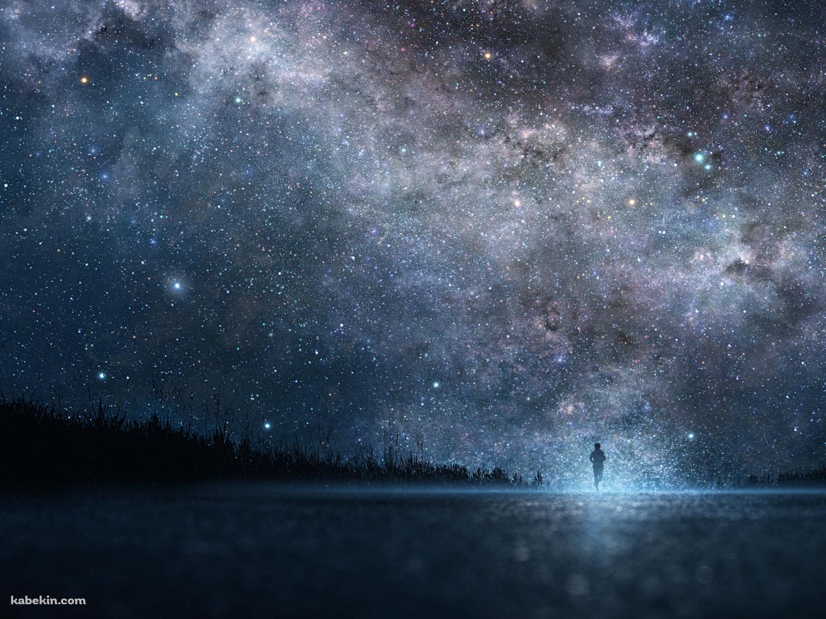 満天の星空の下、ロードワークする男性の壁紙(1680px x 1260px) 高画質 PC・デスクトップ用