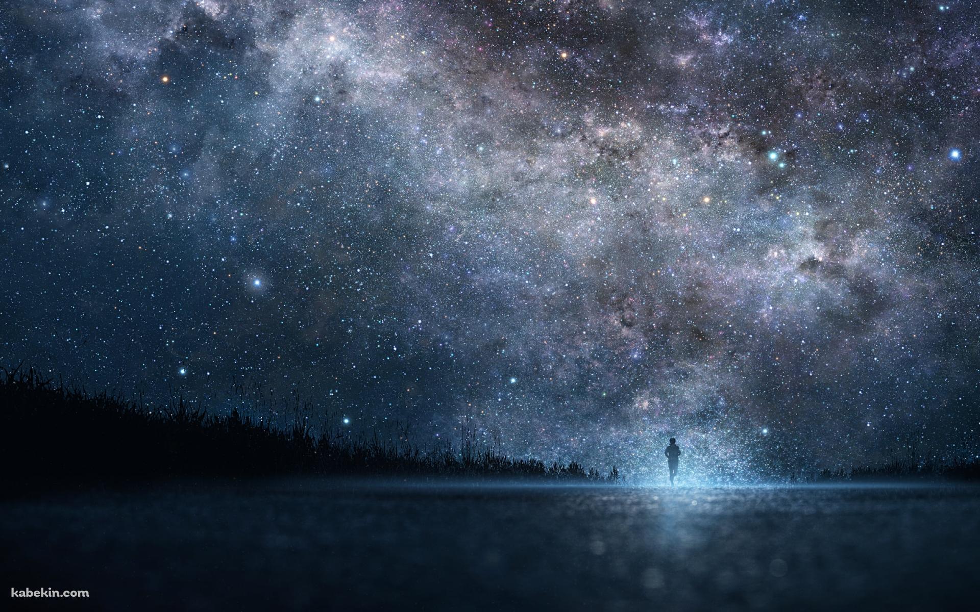 満天の星空の下、ロードワークする男性の壁紙(1920px x 1200px) 高画質 PC・デスクトップ用