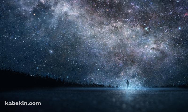 満天の星空の下、ロードワークする男性の壁紙(800px x 480px) 高画質 PC・デスクトップ用