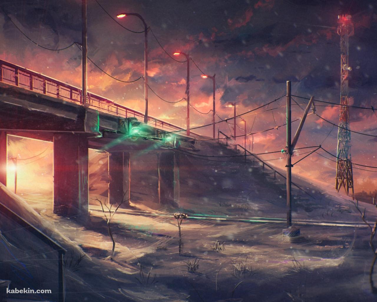 荒廃した世界 / 赤と白の鉄塔 / 枯れ木の壁紙(1280px x 1024px) 高画質 PC・デスクトップ用