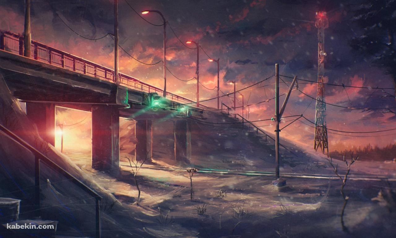 荒廃した世界 / 赤と白の鉄塔 / 枯れ木の壁紙(1280px x 768px) 高画質 PC・デスクトップ用