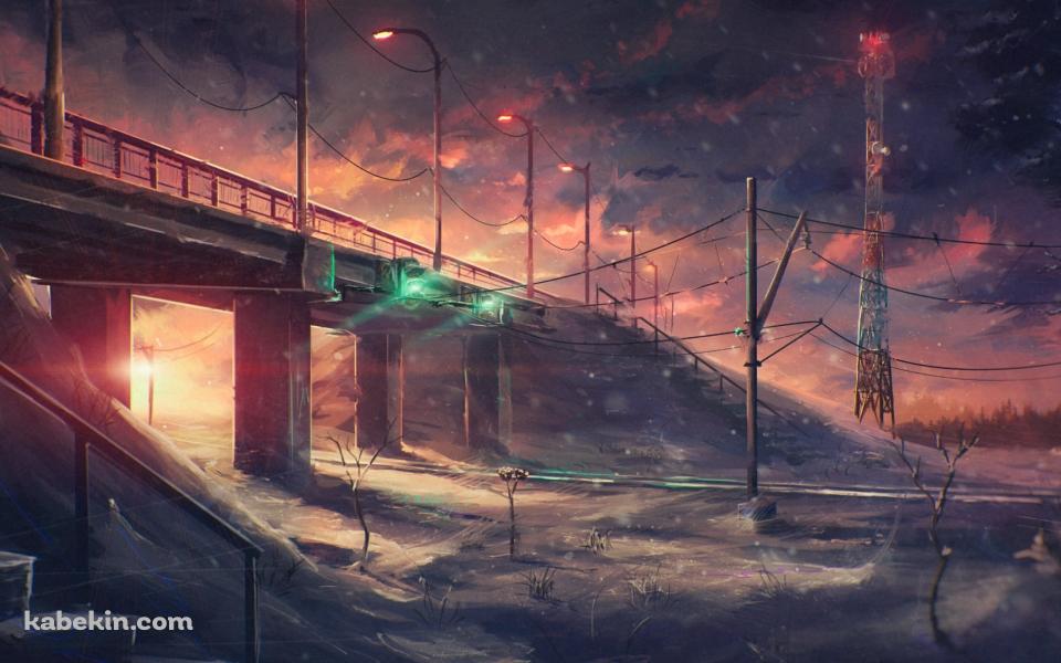 荒廃した世界 / 赤と白の鉄塔 / 枯れ木の壁紙(960px x 600px) 高画質 PC・デスクトップ用