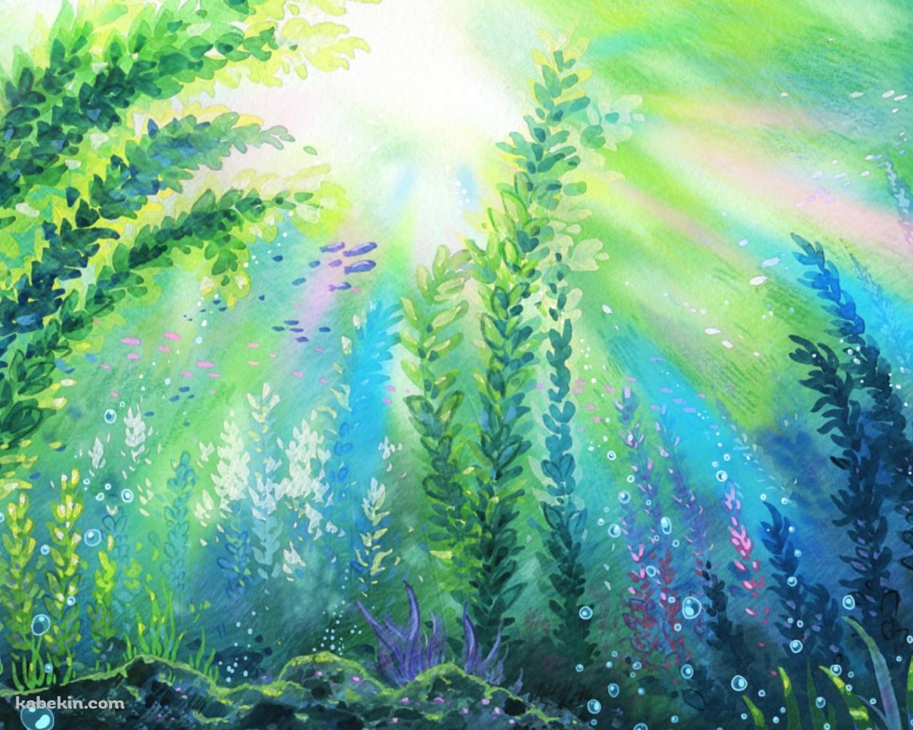 濃淡のある水草と水泡 / Aquatic plants and water bubbles with different shadesの壁紙(1280px x 1024px) 高画質 PC・デスクトップ用