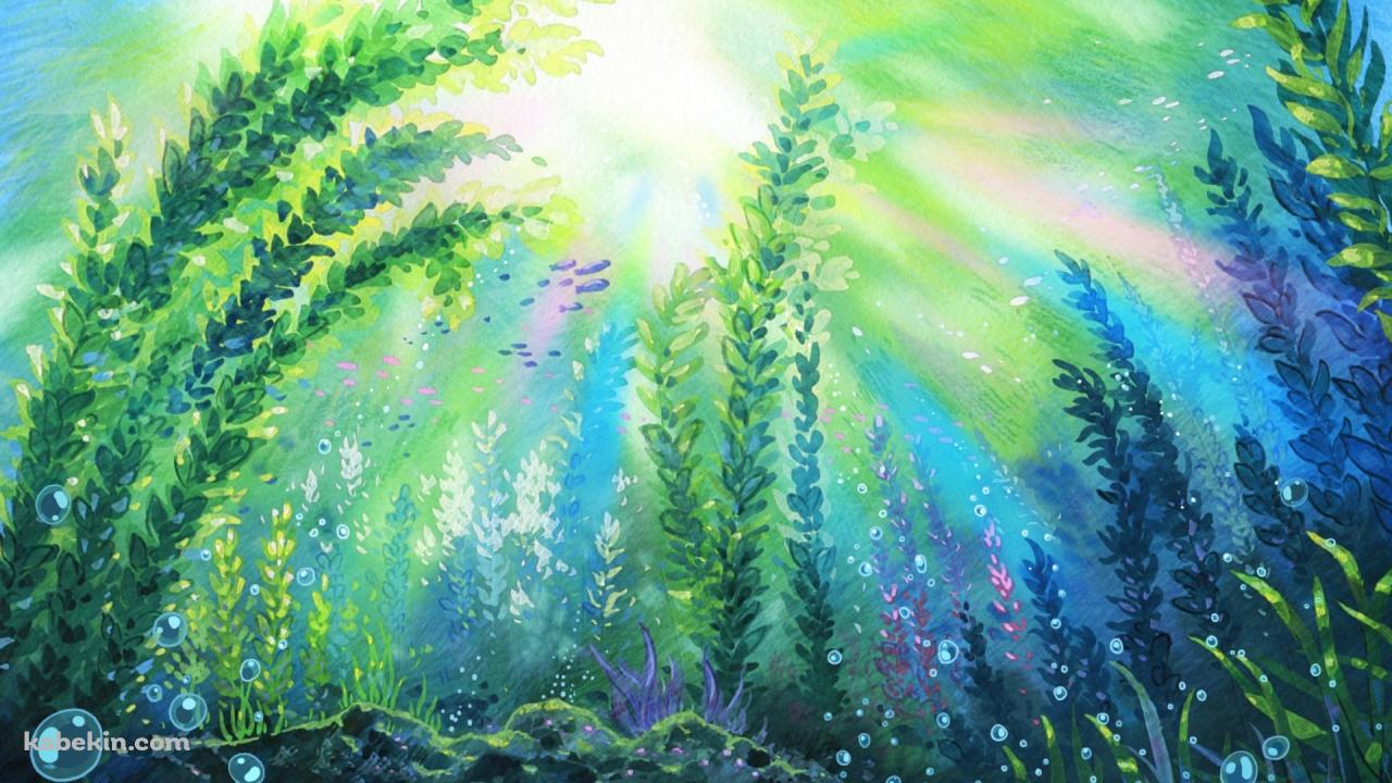 濃淡のある水草と水泡 / Aquatic plants and water bubbles with different shadesの壁紙(1280px x 720px) 高画質 PC・デスクトップ用