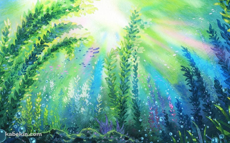 濃淡のある水草と水泡 / Aquatic plants and water bubbles with different shadesの壁紙(960px x 600px) 高画質 PC・デスクトップ用