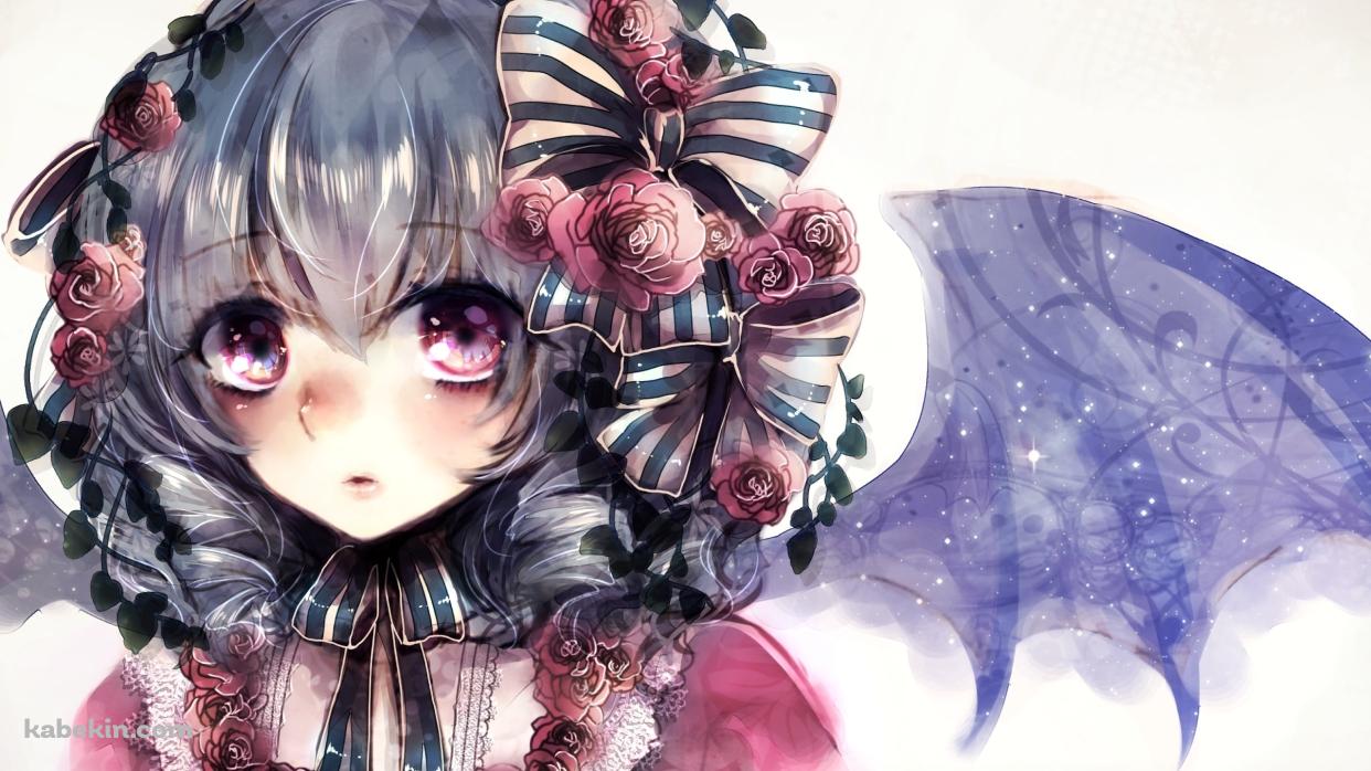 薔薇の装飾をつけたレミリア・スカーレット / 東方の壁紙(1242px x 698px) 高画質 PC・デスクトップ用