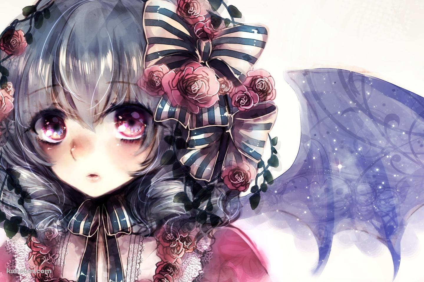 薔薇の装飾をつけたレミリア・スカーレット / 東方の壁紙(1440px x 960px) 高画質 PC・デスクトップ用