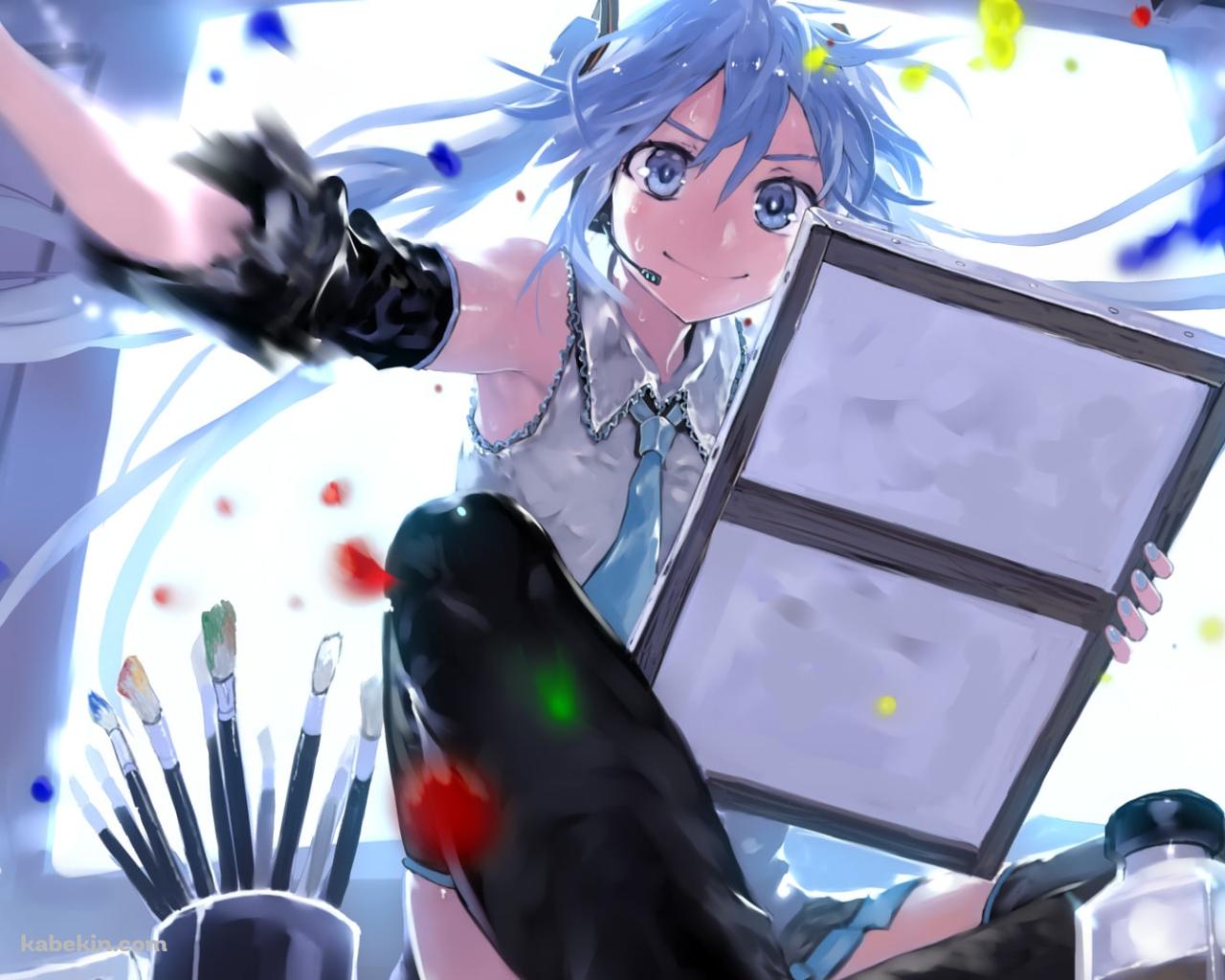 絵具を撒き散らして絵を描く初音ミク / ボカロの壁紙(1280px x 1024px) 高画質 PC・デスクトップ用