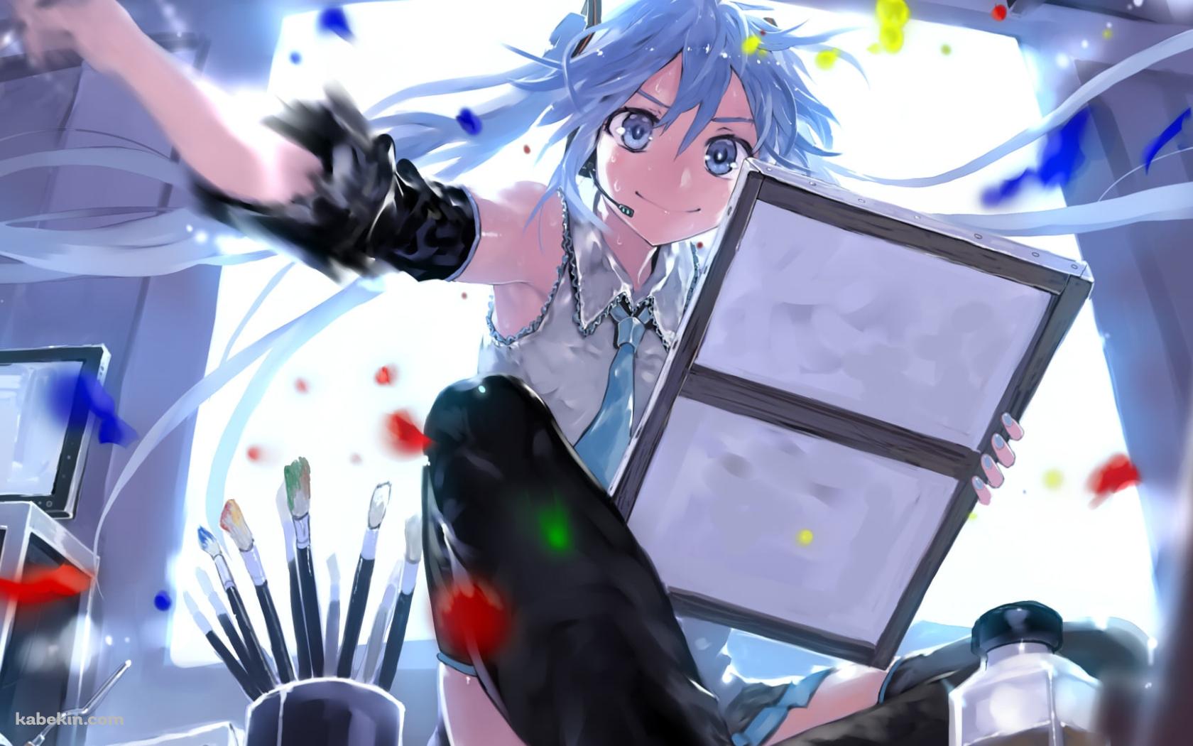 絵具を撒き散らして絵を描く初音ミク / ボカロの壁紙(1680px x 1050px) 高画質 PC・デスクトップ用