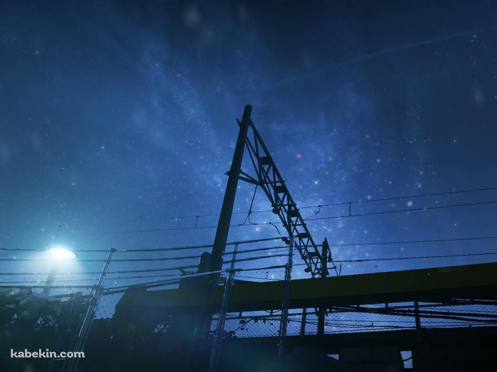 見上げた星空と線路の壁紙(1024px x 768px) 高画質 PC・デスクトップ用