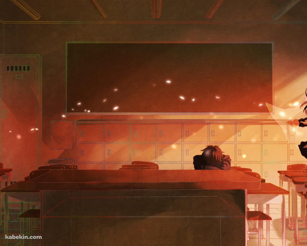 教室の窓際に立つ楯山文乃と机でうつ伏せに寝る如月シンタロー / メカクシティアクターズの壁紙(1280px x 1024px) 高画質 PC・デスクトップ用