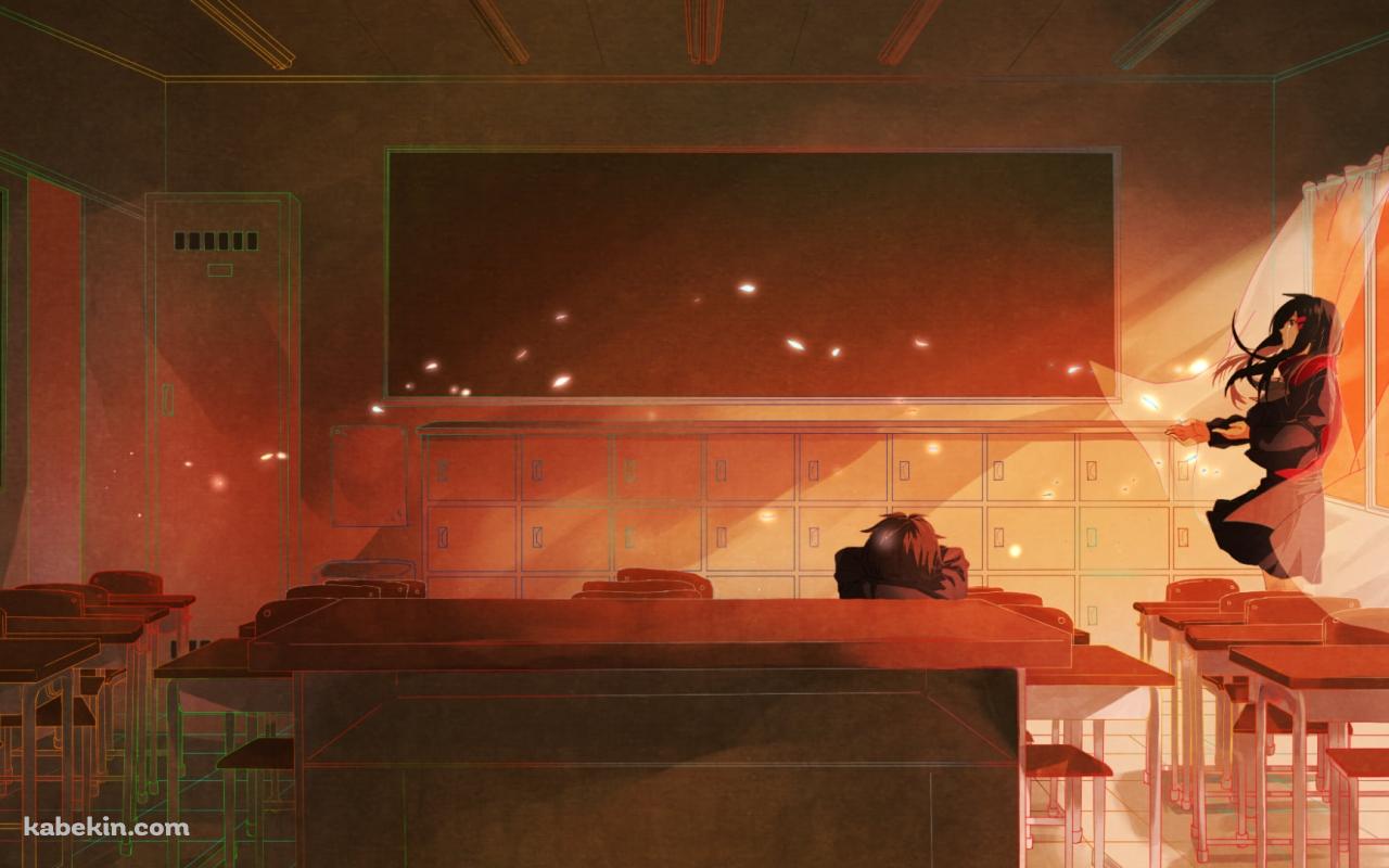 教室の窓際に立つ楯山文乃と机でうつ伏せに寝る如月シンタロー / メカクシティアクターズの壁紙(1280px x 800px) 高画質 PC・デスクトップ用