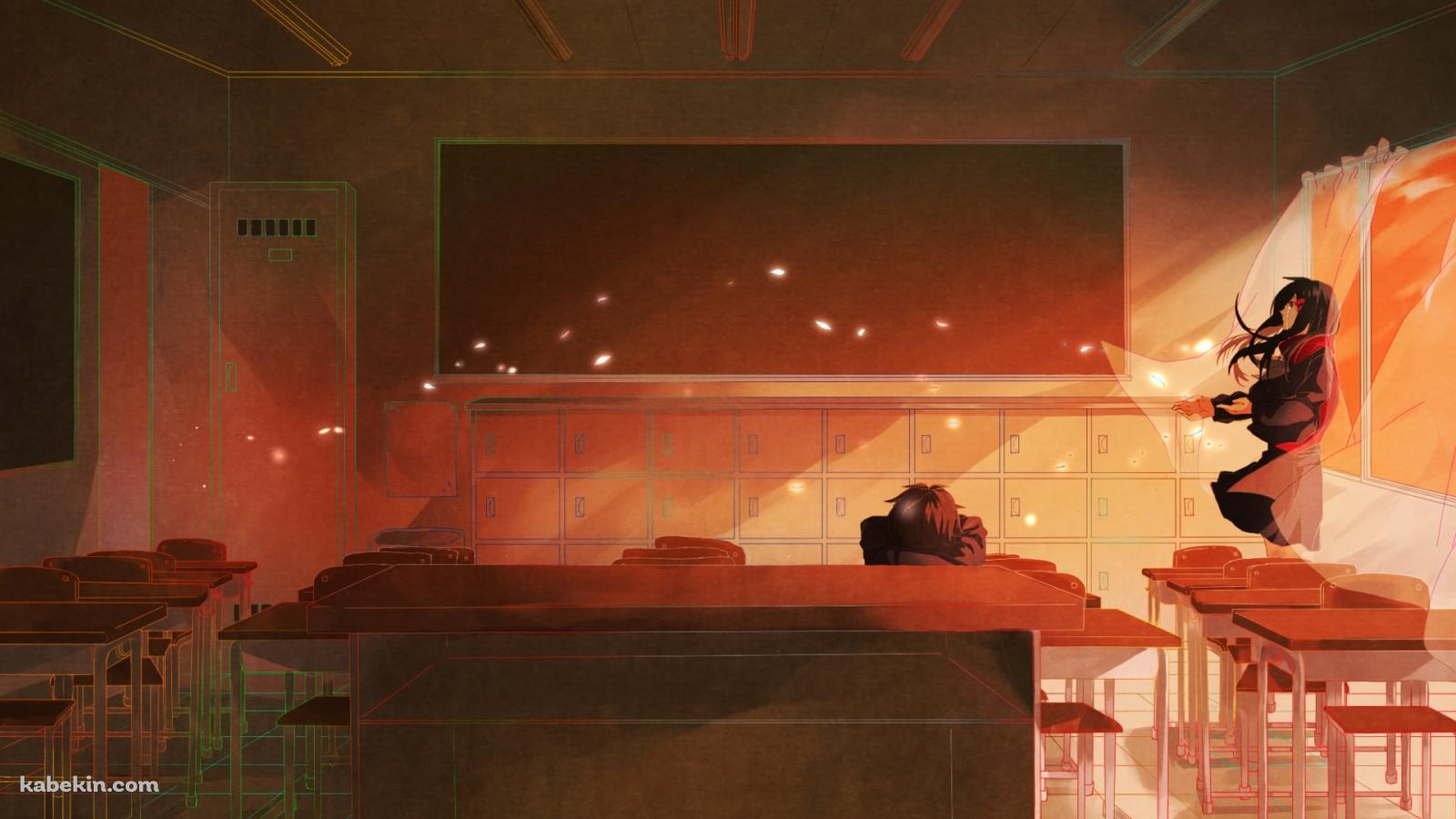 教室の窓際に立つ楯山文乃と机でうつ伏せに寝る如月シンタロー / メカクシティアクターズの壁紙(1600px x 900px) 高画質 PC・デスクトップ用