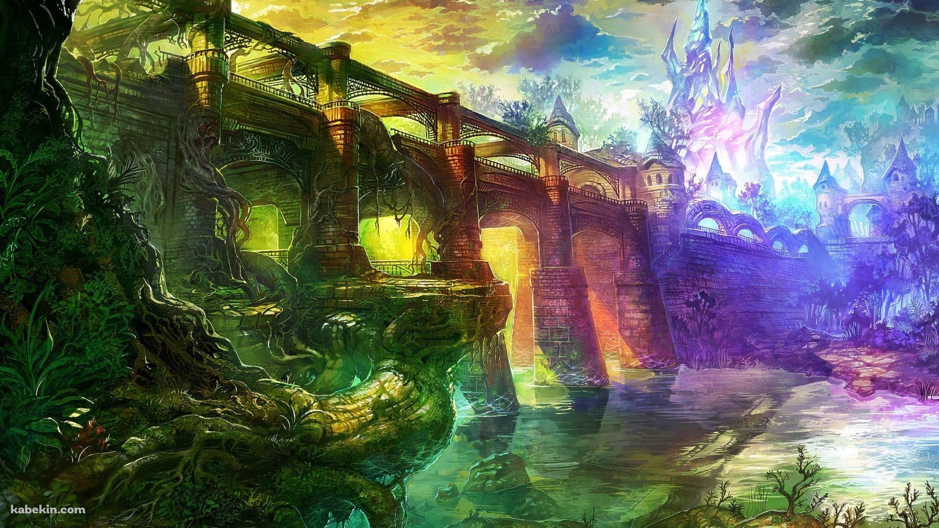 古木が這う幻想的な城の壁紙(1920px x 1080px) 高画質 PC・デスクトップ用