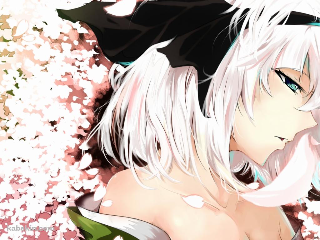 ピンクの花とうつむいている魂魄妖夢 / 東方の壁紙(1024px x 768px) 高画質 PC・デスクトップ用