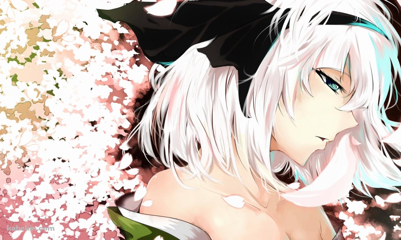 ピンクの花とうつむいている魂魄妖夢 / 東方の壁紙(1280px x 768px) 高画質 PC・デスクトップ用