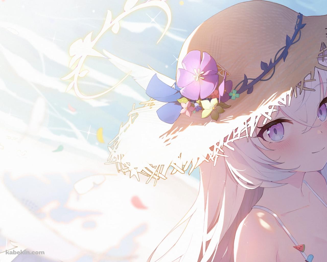 花飾りがついた麦わら帽子をかぶる白洲アズサ / ブルーアーカイブの壁紙(1280px x 1024px) 高画質 PC・デスクトップ用
