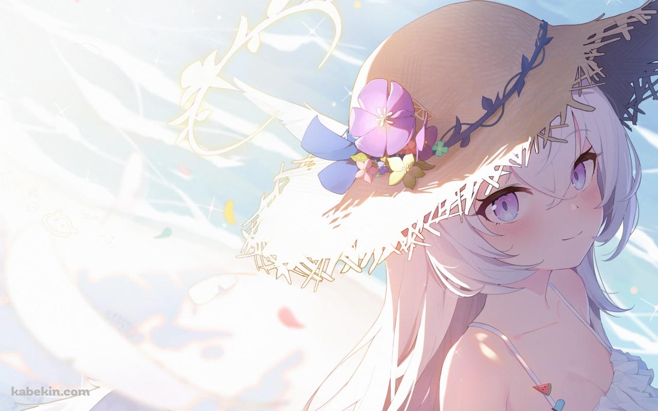 花飾りがついた麦わら帽子をかぶる白洲アズサ / ブルーアーカイブの壁紙(1280px x 800px) 高画質 PC・デスクトップ用
