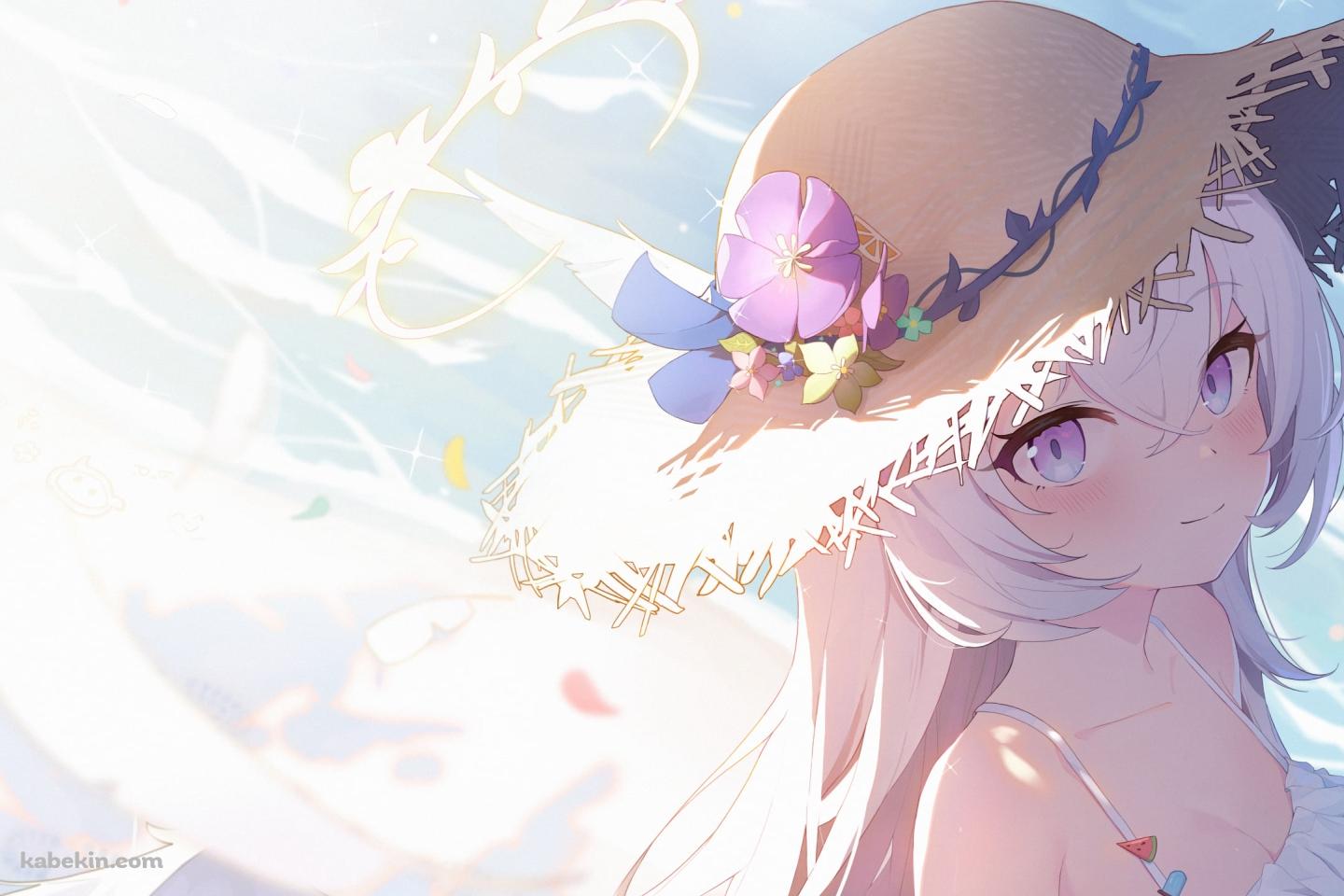 花飾りがついた麦わら帽子をかぶる白洲アズサ / ブルーアーカイブの壁紙(1440px x 960px) 高画質 PC・デスクトップ用