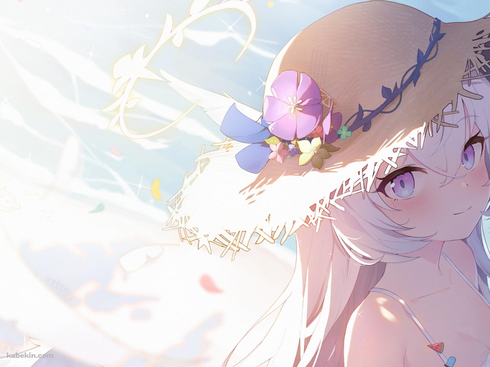 花飾りがついた麦わら帽子をかぶる白洲アズサ / ブルーアーカイブの壁紙(1600px x 1200px) 高画質 PC・デスクトップ用