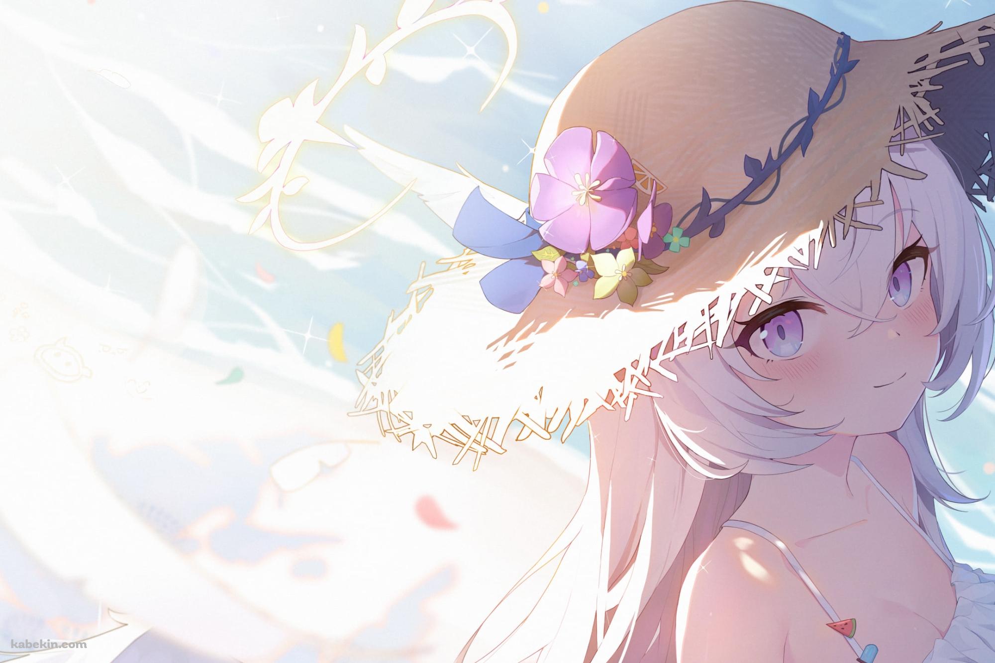 花飾りがついた麦わら帽子をかぶる白洲アズサ / ブルーアーカイブの壁紙(2000px x 1333px) 高画質 PC・デスクトップ用