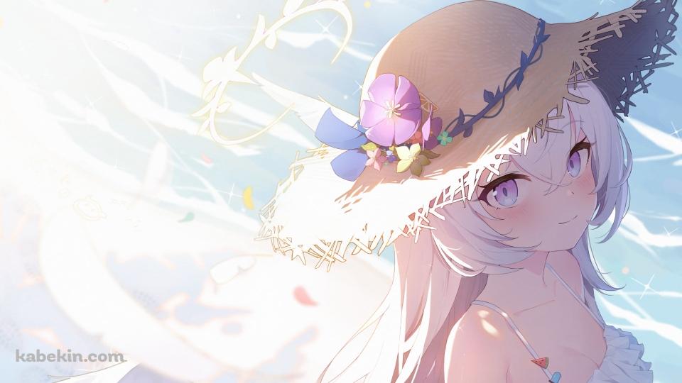 花飾りがついた麦わら帽子をかぶる白洲アズサ / ブルーアーカイブの壁紙(960px x 540px) 高画質 PC・デスクトップ用