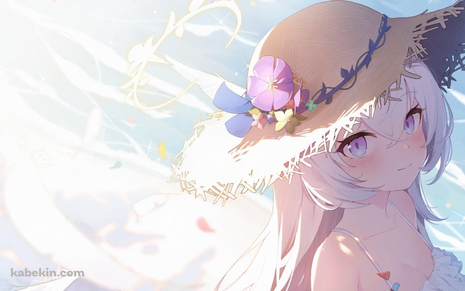 花飾りがついた麦わら帽子をかぶる白洲アズサ / ブルーアーカイブの壁紙(960px x 600px) 高画質 PC・デスクトップ用