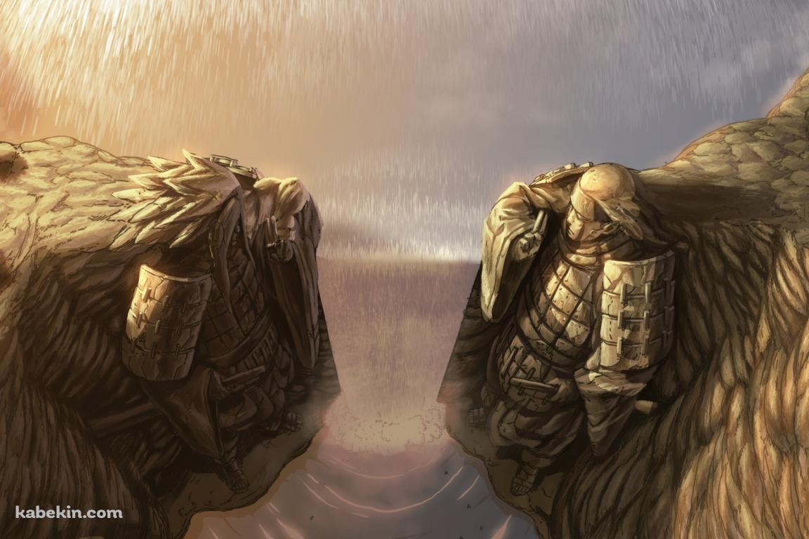 滝の近くにあるうちはマダラと千手 柱間の像 / NARUTOの壁紙(1152px x 768px) 高画質 PC・デスクトップ用