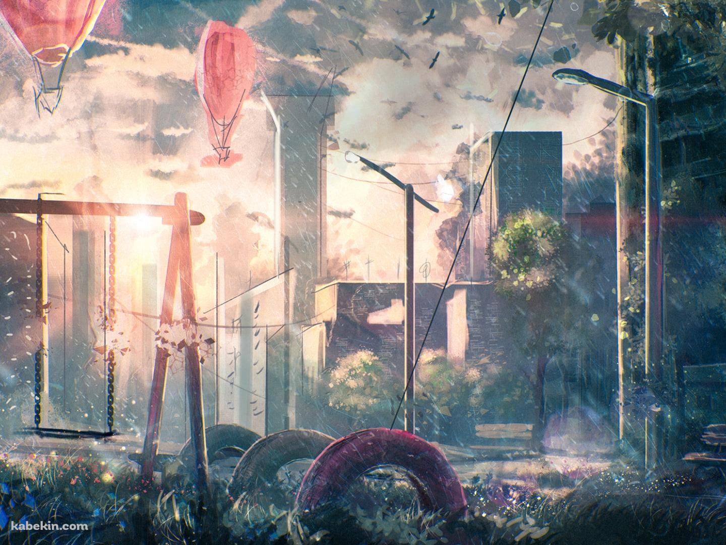 気球と公園 / ブランコ / タイヤ / ベンチの壁紙(1440px x 1080px) 高画質 PC・デスクトップ用