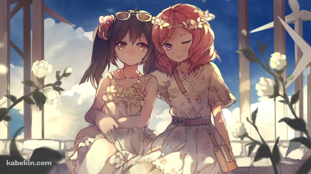 青空と肩を組む西木野真姫と矢澤にこ / ラブライブ!の壁紙(1051px x 591px) 高画質 PC・デスクトップ用