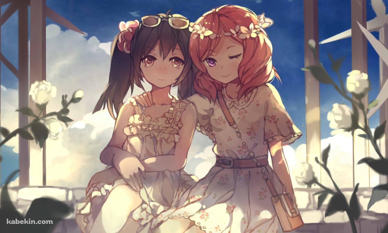 青空と肩を組む西木野真姫と矢澤にこ / ラブライブ!の壁紙(1280px x 768px) 高画質 PC・デスクトップ用