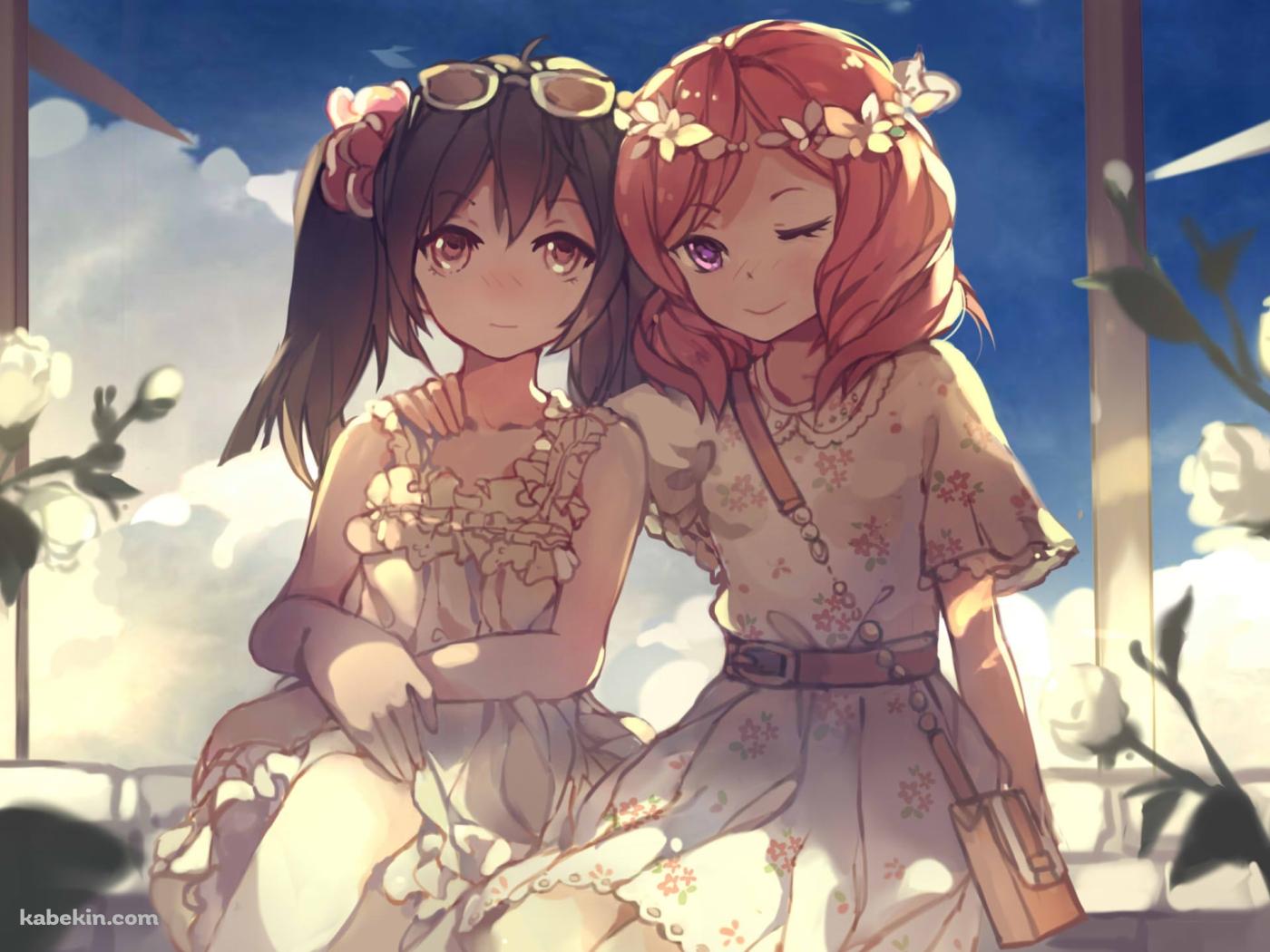 青空と肩を組む西木野真姫と矢澤にこ / ラブライブ!の壁紙(1400px x 1050px) 高画質 PC・デスクトップ用