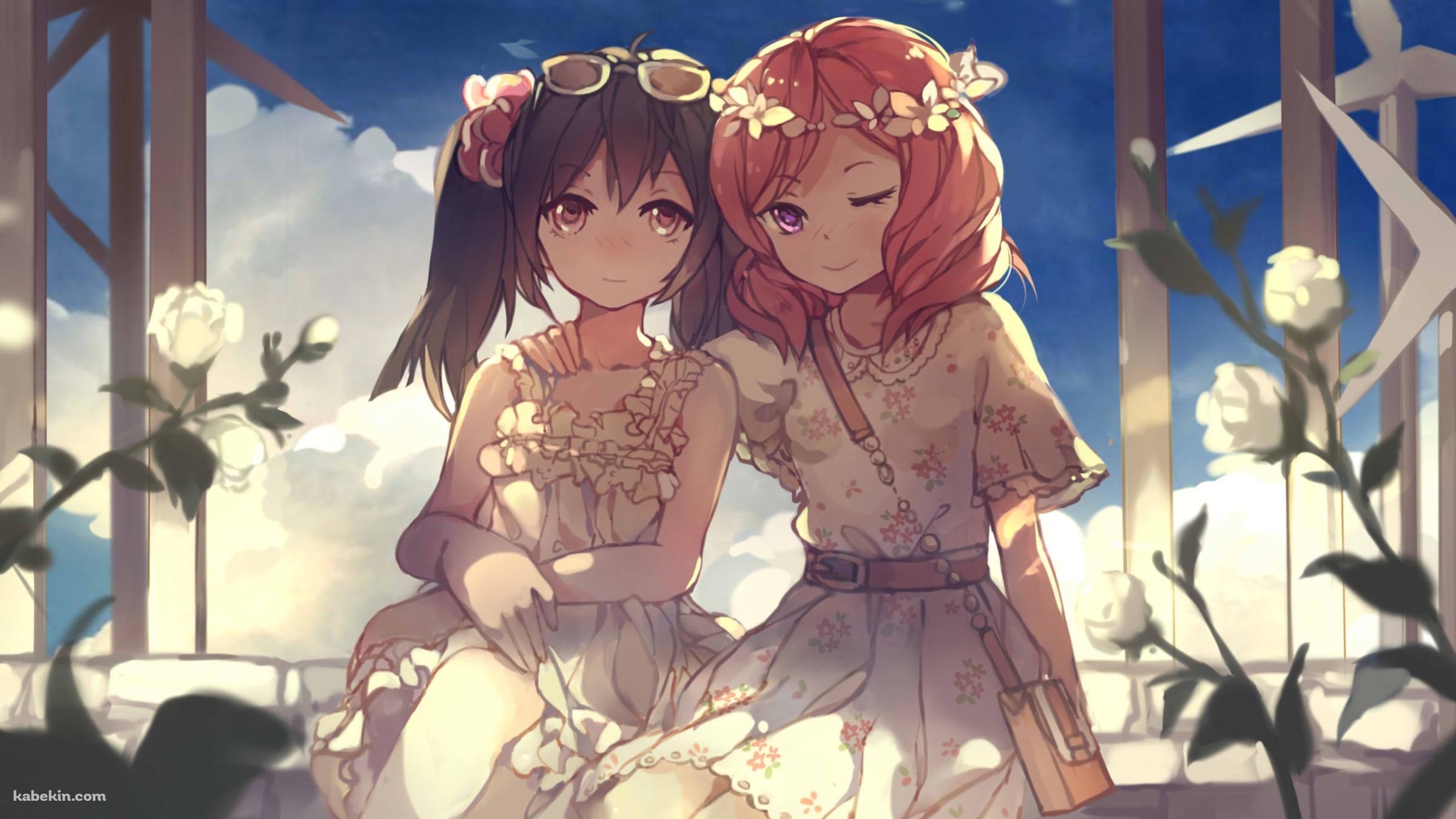 青空と肩を組む西木野真姫と矢澤にこ / ラブライブ!の壁紙(2400px x 1350px) 高画質 PC・デスクトップ用