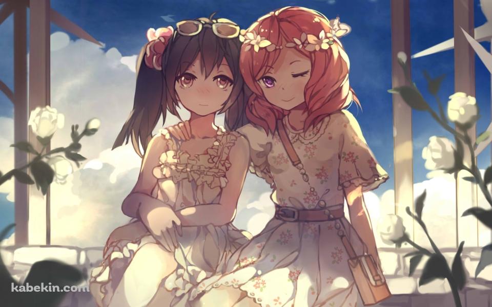 青空と肩を組む西木野真姫と矢澤にこ / ラブライブ!の壁紙(960px x 600px) 高画質 PC・デスクトップ用