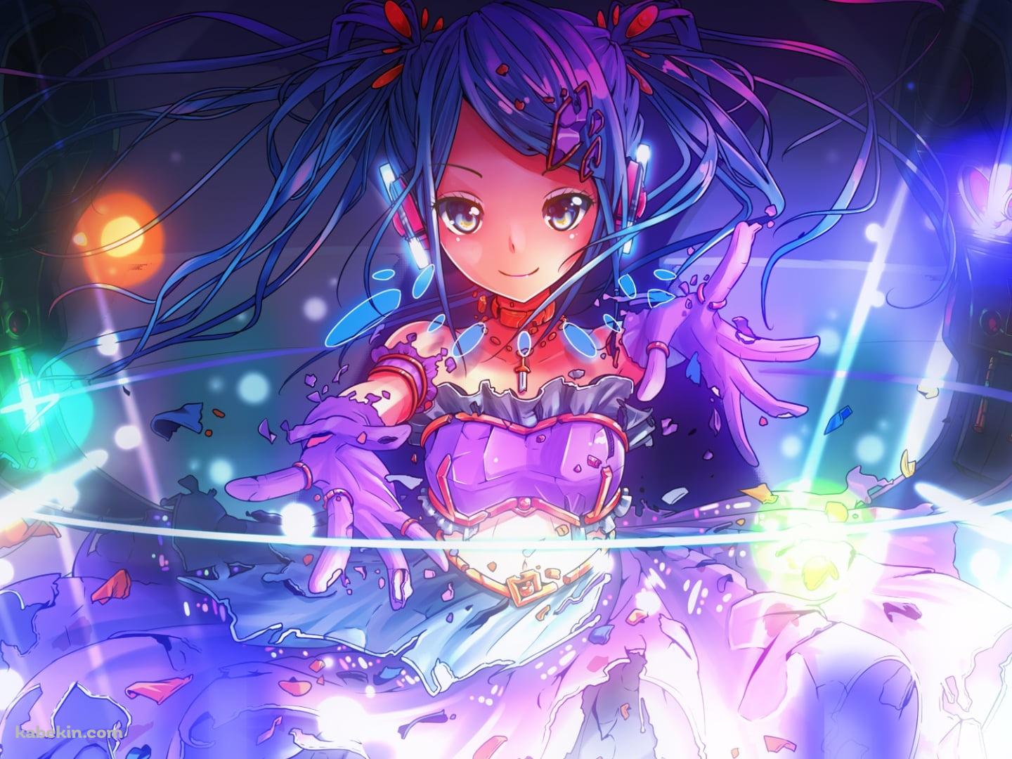 カラフルな光に囲まれた可愛い初音ミク / ボカロの壁紙(1440px x 1080px) 高画質 PC・デスクトップ用
