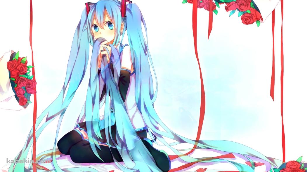 沢山の赤い薔薇の花束と地べたに座る初音ミク / ボカロの壁紙(1051px x 591px) 高画質 PC・デスクトップ用