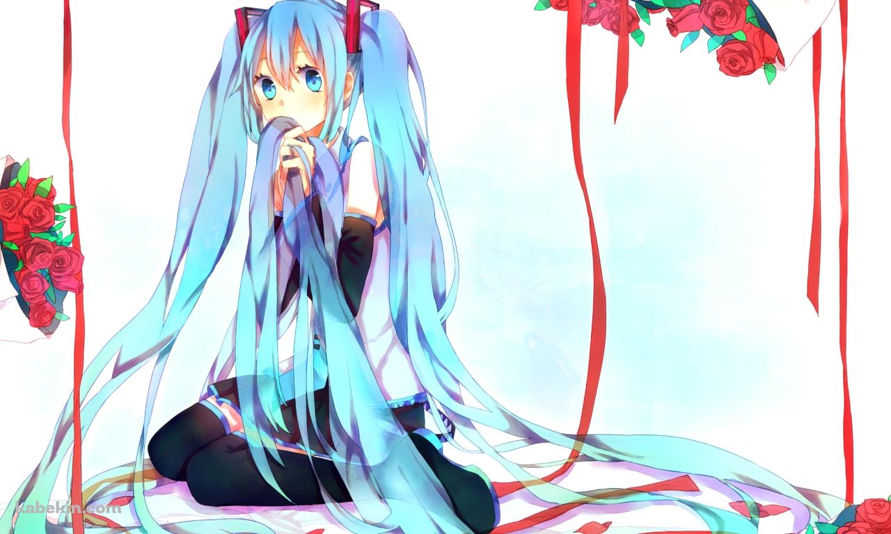 沢山の赤い薔薇の花束と地べたに座る初音ミク / ボカロの壁紙(1280px x 768px) 高画質 PC・デスクトップ用