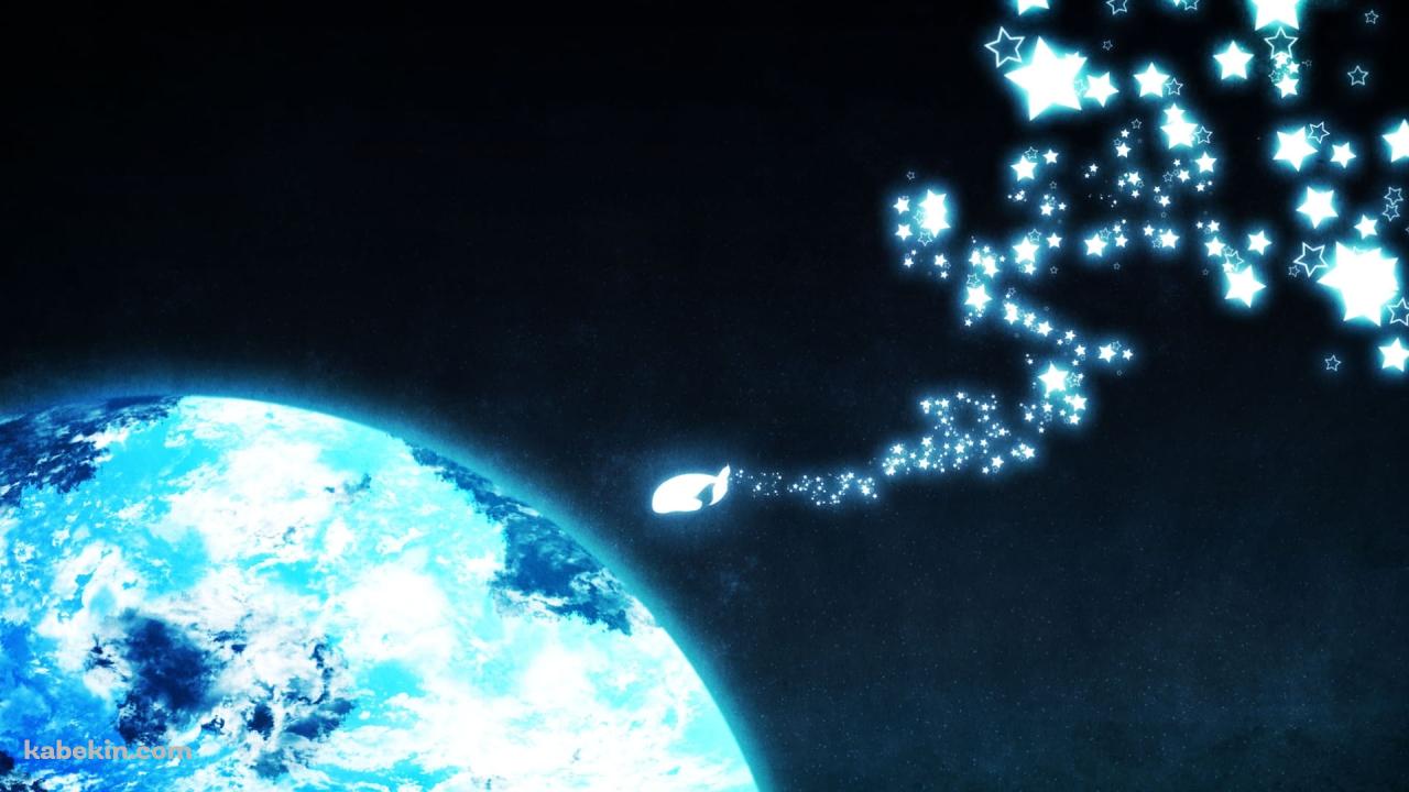 青く光る地球と連なる星 / 宇宙の壁紙(1280px x 720px) 高画質 PC・デスクトップ用