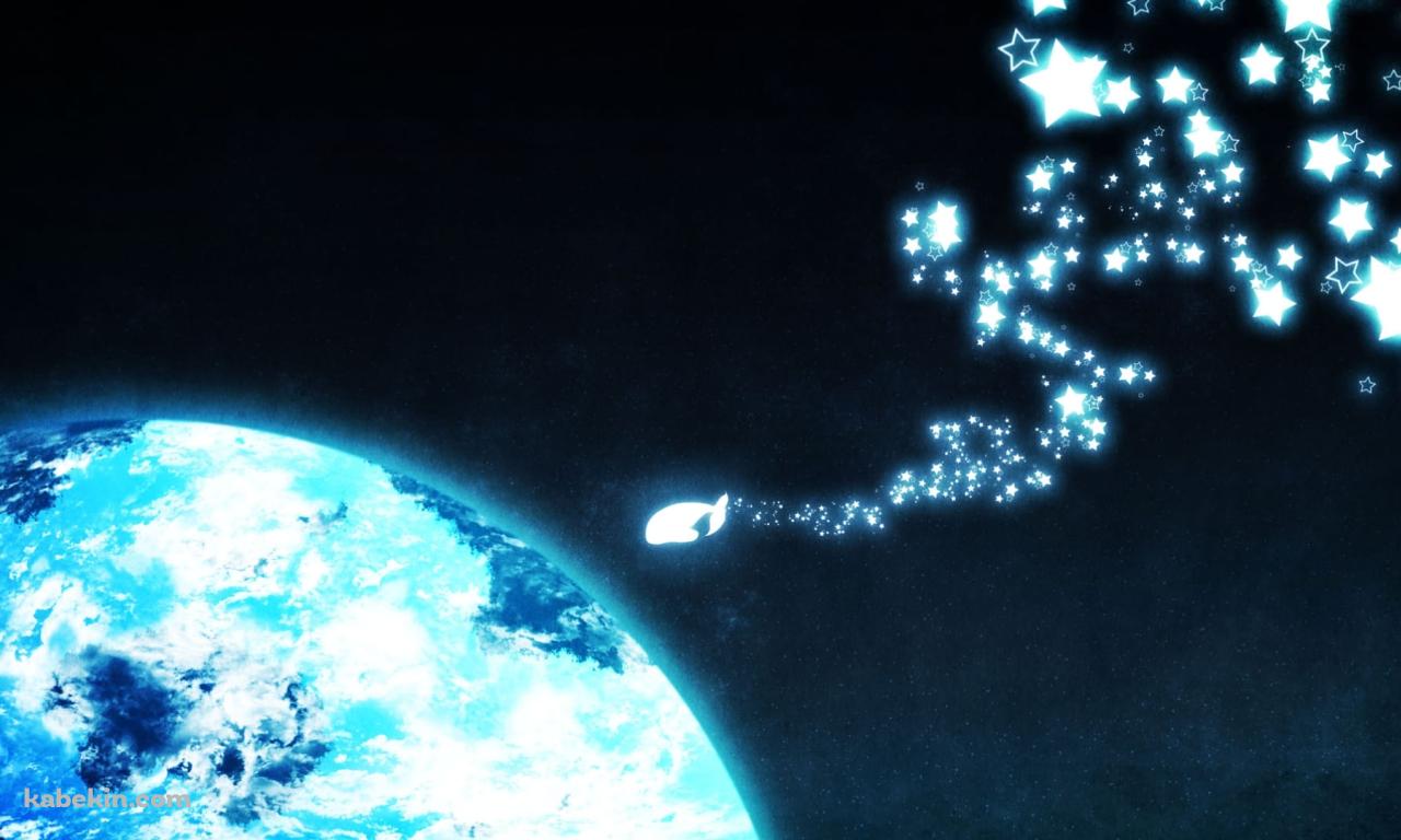 青く光る地球と連なる星 / 宇宙の壁紙(1280px x 768px) 高画質 PC・デスクトップ用
