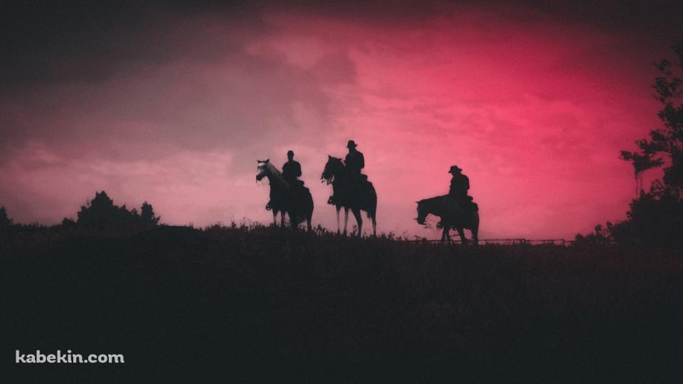 Red Dead Redemption / レッド・デッド・リデンプション / 赤く染まる空 / 3人のカウボーイの壁紙(960px x 540px) 高画質 PC・デスクトップ用