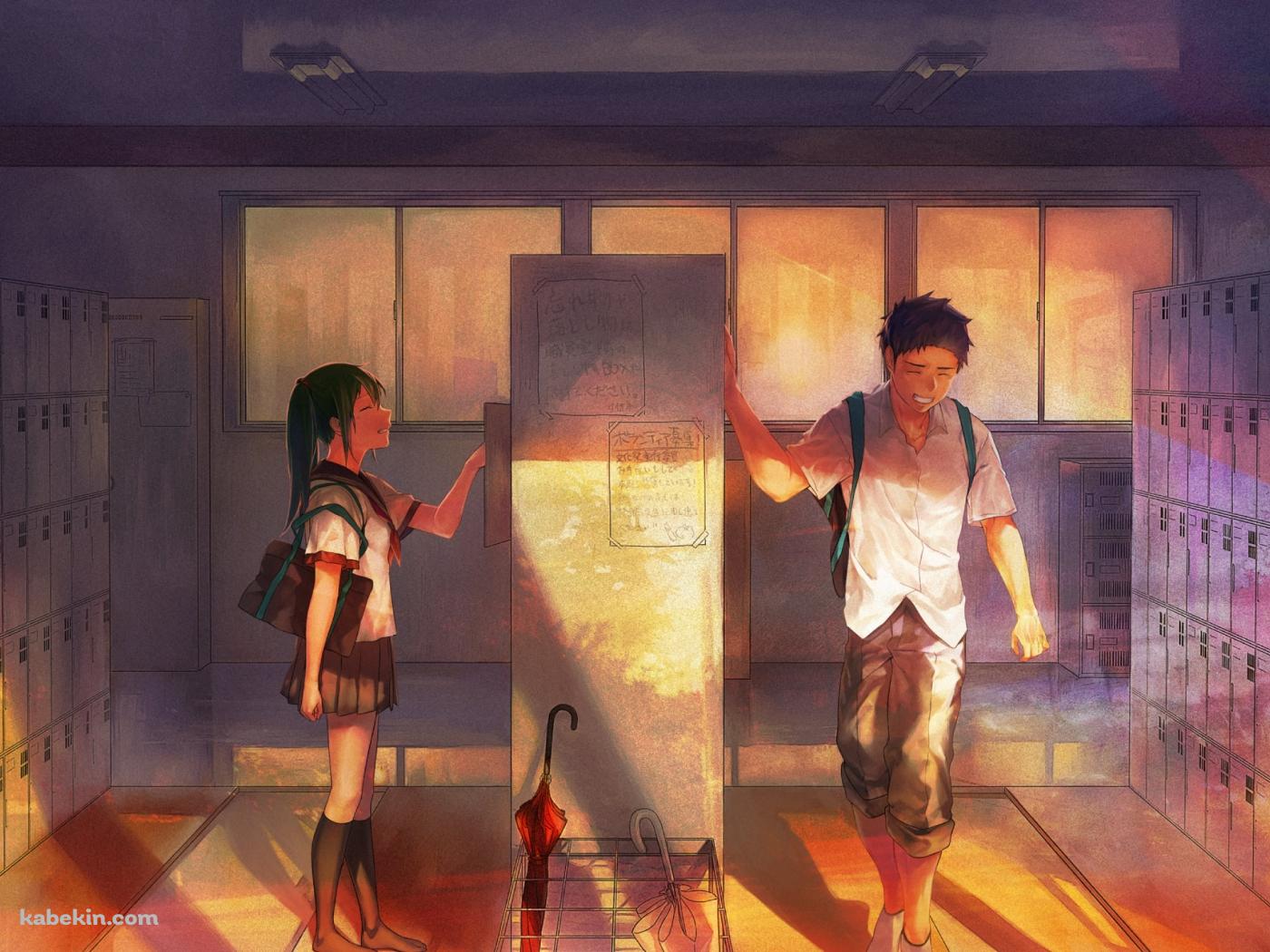 学校の下駄箱 / 登校 / 初音ミク / ハローグッバイの法則 / ボカロの壁紙(1400px x 1050px) 高画質 PC・デスクトップ用