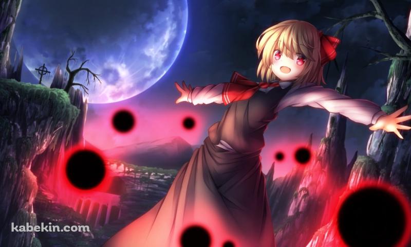 満月と両手を広げるルーミア / 東方紅魔郷の壁紙(800px x 480px) 高画質 PC・デスクトップ用