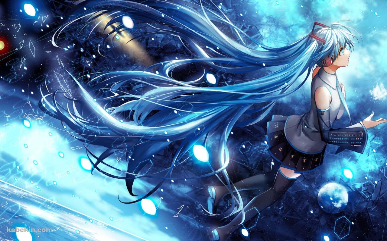 光る青い花びらと上を見上げる初音ミク / 宇宙 / ボカロの壁紙(1280px x 800px) 高画質 PC・デスクトップ用