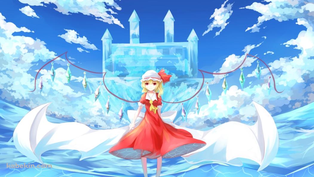 水の中に立つ赤いドレスを着たフランドール・スカーレット / 東方紅魔郷の壁紙(1051px x 591px) 高画質 PC・デスクトップ用