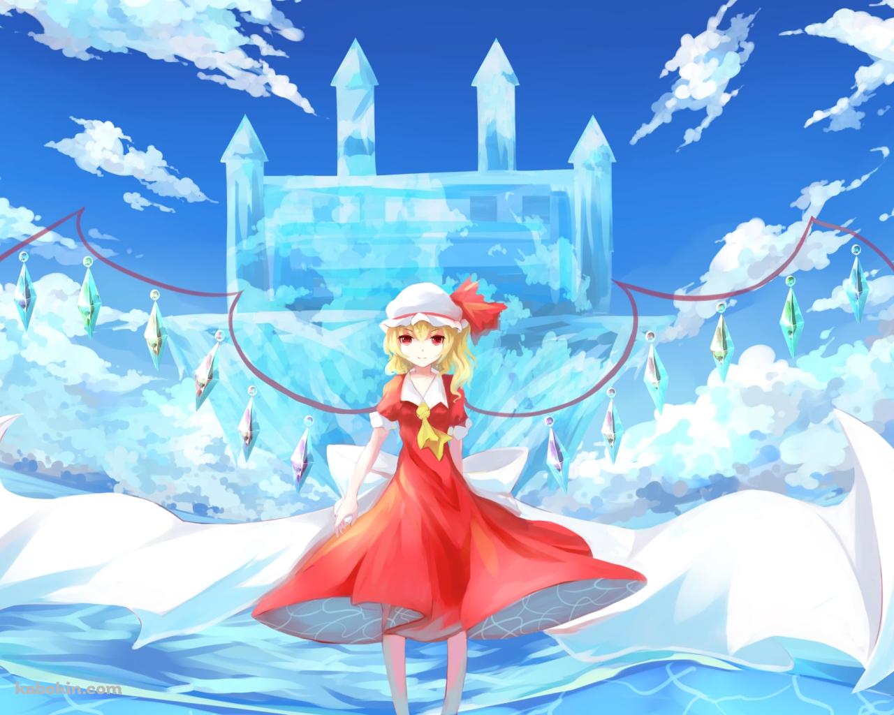 水の中に立つ赤いドレスを着たフランドール・スカーレット / 東方紅魔郷の壁紙(1280px x 1024px) 高画質 PC・デスクトップ用