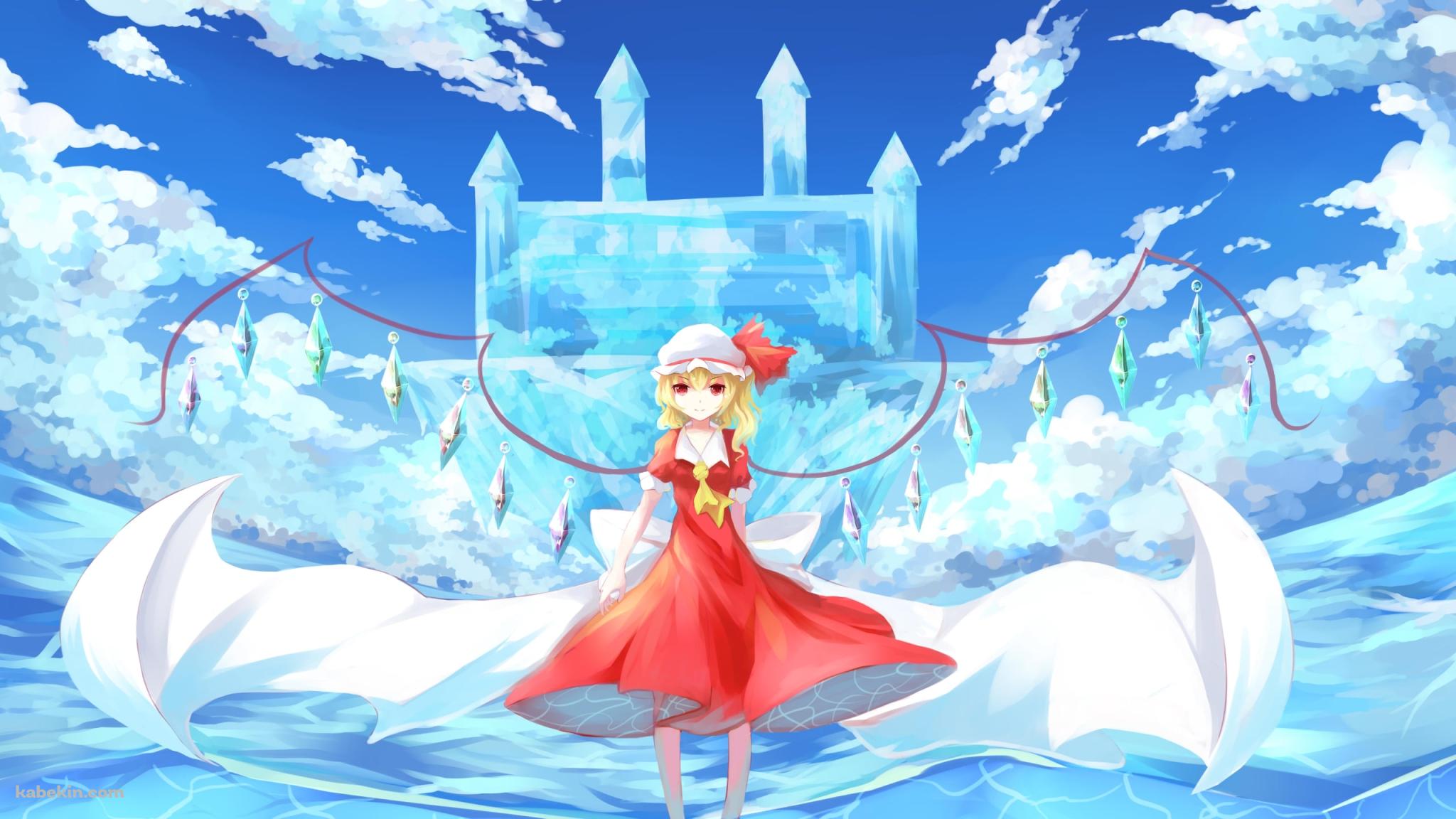水の中に立つ赤いドレスを着たフランドール・スカーレット / 東方紅魔郷の壁紙(2048px x 1152px) 高画質 PC・デスクトップ用