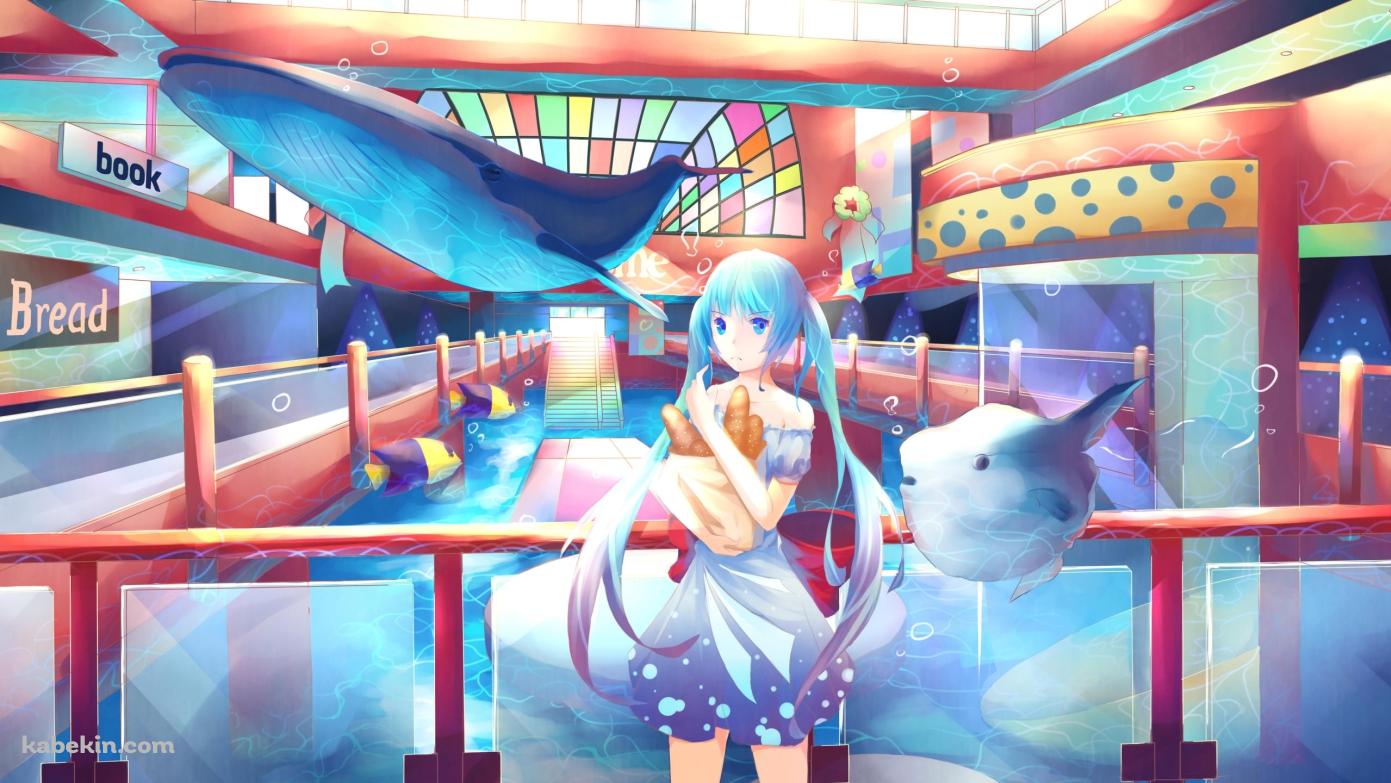 マンボウと鯨と初音ミク / ボカロの壁紙(1391px x 783px) 高画質 PC・デスクトップ用