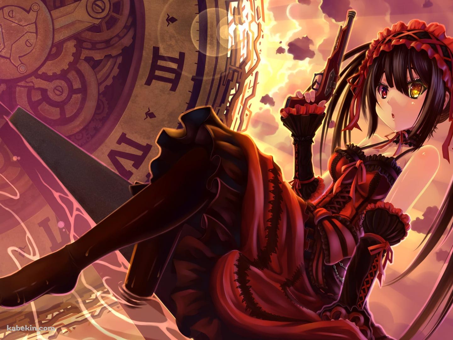 大きな時計と水に足を浸けこちらを見つめる時崎狂三 / デート・ア・ライブの壁紙(1440px x 1080px) 高画質 PC・デスクトップ用